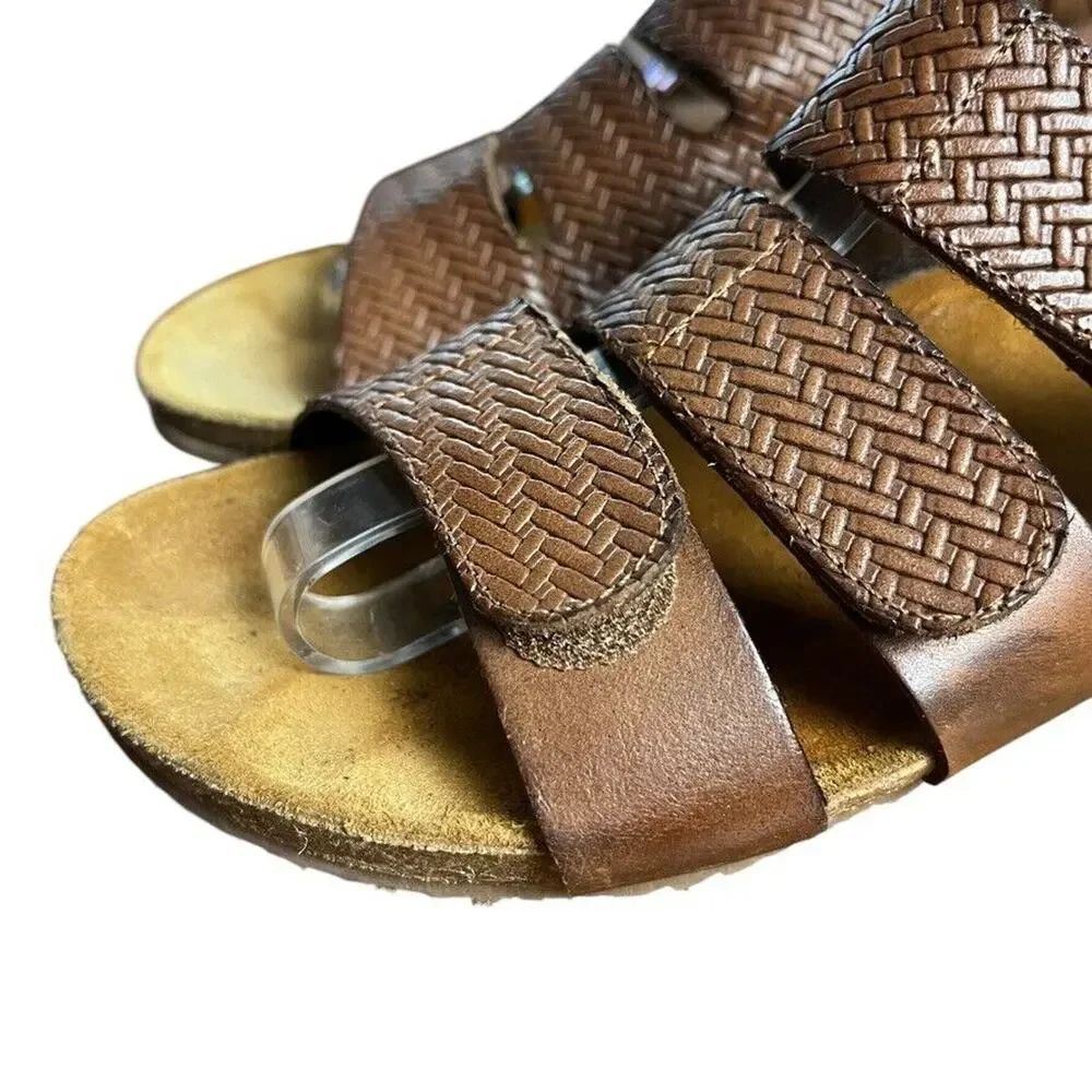 OTBT Pricilla Wedge Sandals Rich Brown Leather Slingback Shoes Strappy sz 9
